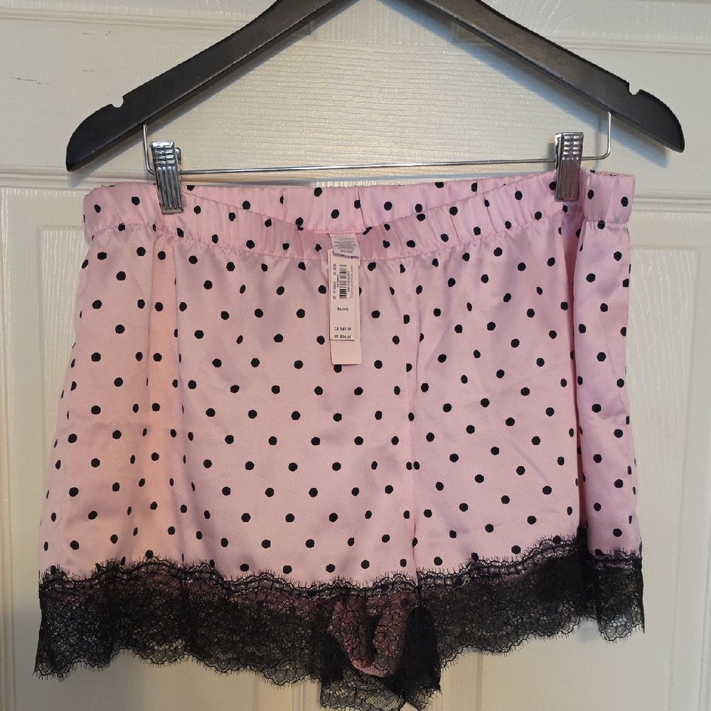 NWT Victoria Secret Pink Polka Dot Lace-Trim Sleep Shorts